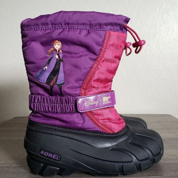 Sorel x Disney Flurry Frozen 2 Anna Snow Boot Purple/Pink/Black Size Big Girls 4 - Picture 1 of 10